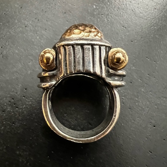 Dian Malouf Ring/14K YG and 925 SS Hammered Dome Drum Ring Max Gold Side Accents - Picture 9 of 11